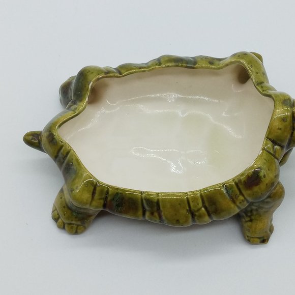 Vtg Arnels Pottery Turtle Candy Dish Lidded Trinket Ceramic Green Orange Speckle - Picture 7 of 10
